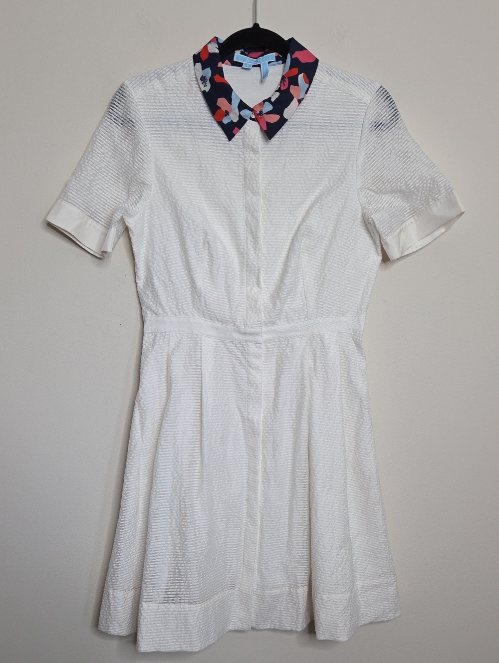 Draper James White Textured Short-Sleeve Dress with Printed Collar